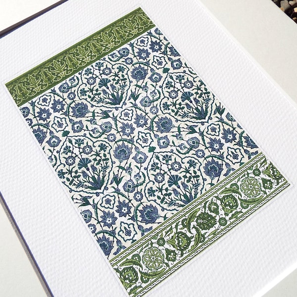 Moroccan Tile Design 4 in Indigo Blue, Dark Green & Turquoise Blue  Archival Quality Print