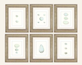 6 Set of Pale Blue, Green & White Speckled Spring Egg Archival Quality Prints on Watercolor Paper