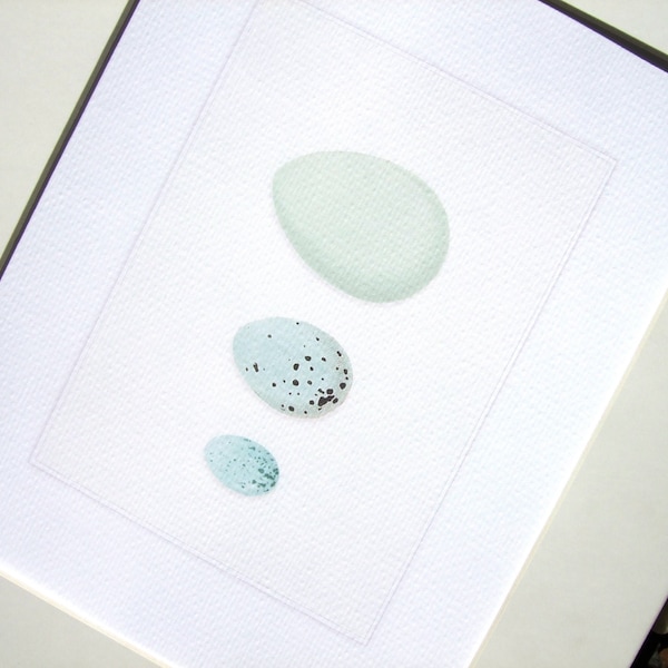 Pastel Spring Egg Set of 3 in Pale Blues Archival Quality Print