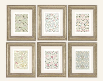 Set of 6 William Morris Pastel Botanical Wallpaper Archival Quality Prints on Watercolor Paper