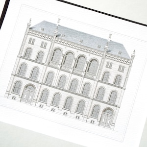 German Architectural Archival Print 6 in Muted Colors on Watercolor Paper