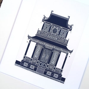 Navy Pagoda 2 Architectural Drawing Archival Quality Print image 1