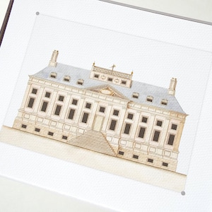 Architectural Drawing No 2 of Blue Roofed Neo Classical House Archival Print