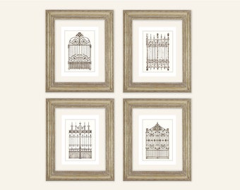 Set of 4 French Architectural Drawings of Iron Gates Archival Quality Print on Watercolor Paper