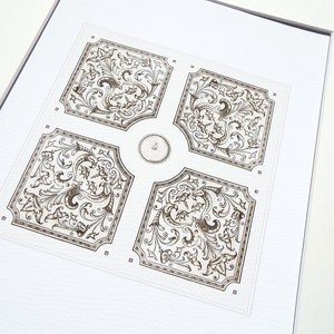 Antique French Square Garden Plan 4 In Sepia Archival Print on Watercolor Paper