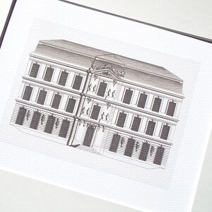 Architectural Drawing 4 Building with Flat Roof Archival Print on Watercolor Paper