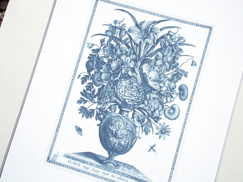 Set of 6 Navy Blue Flower Bouquets with Insects Archival Prints on Watercolor Paper