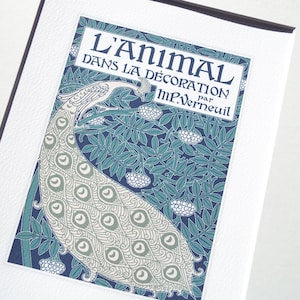 Antique French Peacock Book Cover Art Print on Watercolor Paper