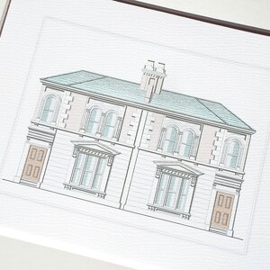 Architectural Print 9 of Pastel English Manor House Drawing on Archival Watercolor Paper