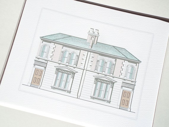 Architectural Print 9 Of Pastel English Manor House Drawing On Etsy Architectural Print 9 Of Pastel English Manor House Drawing On Etsy