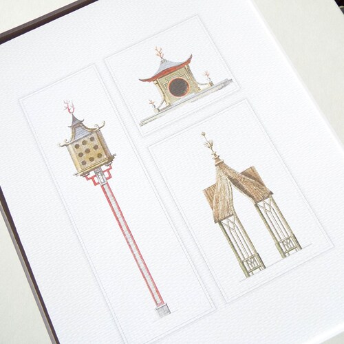 Chinoiserie Pagoda Architectural Drawing 5 Archival Quality | Etsy