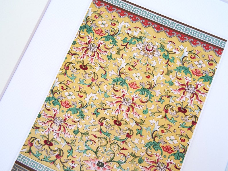 Asian Lotus Flower Pattern 1 in Soft Yellow Antique Illustration ...
