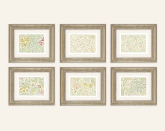 Set of 6 William Morris Pastel Spring Floral Botanical Wallpaper Patterns Archival Quality Prints on Watercolor Paper