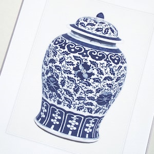 Blue & White Chinoiserie Porcelain Ginger Jar 11 Archival Print on Watercolor Paper