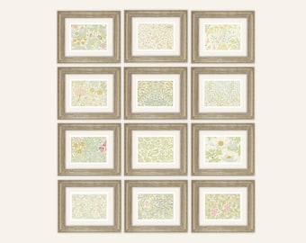 Set of 12 William Morris Pastel Spring Floral Botanical Wallpaper Patterns Archival Quality Prints on Watercolor Paper