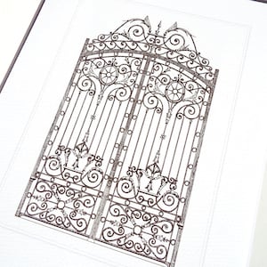 French Architectural Drawing of Iron Gate 6 Archival Quality Print on Watercolor Paper