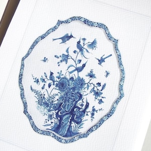 Set of 4 Blue & White Chinoiserie Plate Fine Art Prints on Archival ...