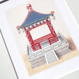 Chinoiserie Pagoda Architectural Drawing 5 Archival Quality Print on Watercolor Paper