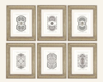 Set of 6 French Fancy Garden Plans 1  in Charcoal Archival Prints on Watercolor Paper