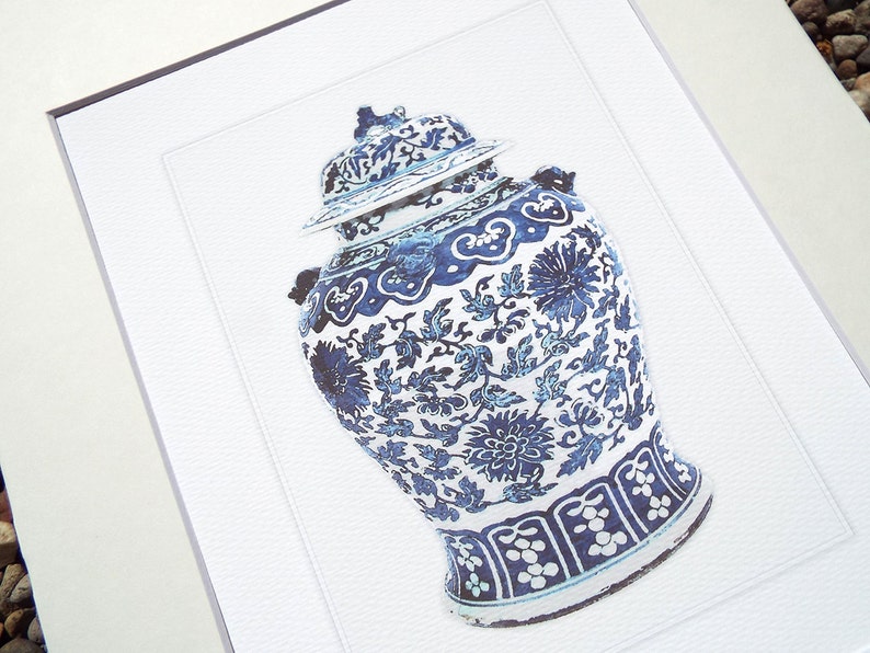 Set of 4 Blue & White Ginger Jar Fine Art Prints on Archival Watercolor Paper image 2