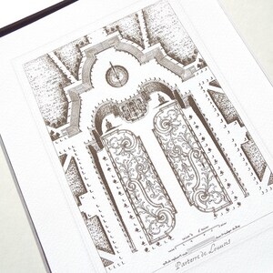 Antique French Garden Plan 6 In Sepia, Navy & Sea Glass Blue Archival Print image 1