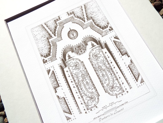 Antique French Garden Plan 6 In Sepia, Navy & Sea Glass Blue Archival Print