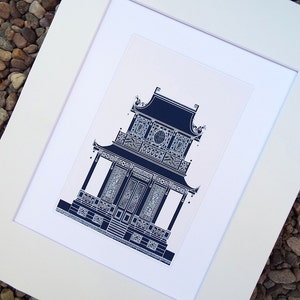 Navy Pagoda 2 Architectural Drawing Archival Quality Print image 2