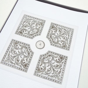 Antique French Square Garden Plan 1 In Sepia Archival Print on Watercolor Paper