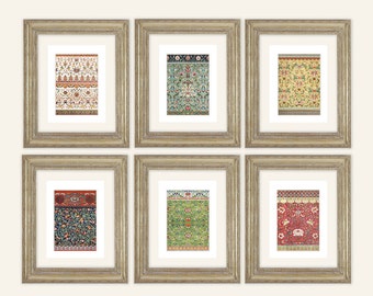 Set of 6 Chinoiserie Floral and Geometric Ornamental Patterns Antique Illustration Archival Print