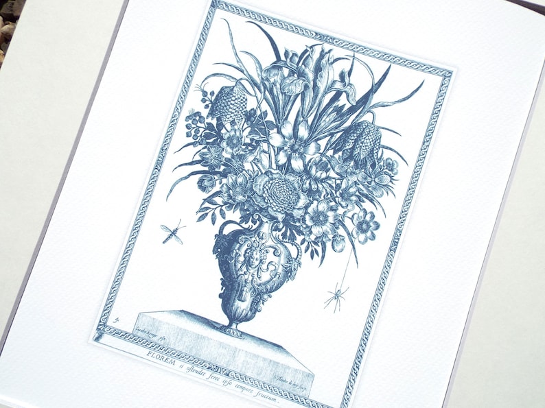 Set of 6 Navy Blue Flower Bouquets with Insects Archival Prints on Watercolor Paper
