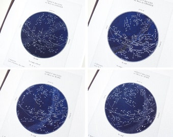 French Monthly Star Maps in Deep Navy & Black, Astronomy, Constellation, Celestial Archival Print on Watercolor Paper