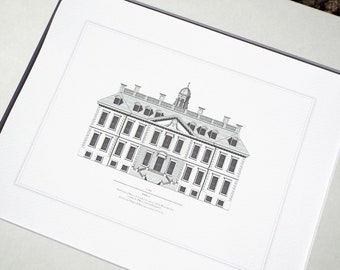 Architectural Drawing English Manor House in Grey 3 Archival Print on Watercolor Paper