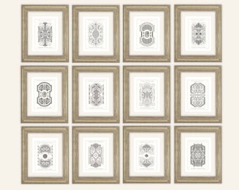 Set of 12 French Fancy Garden Plans in Charcoal Archival Prints on Watercolor Paper