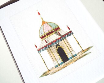 Moroccan Domed Garden Pavilion with Pastel Chevron Roof Architectural Archival Quality Print