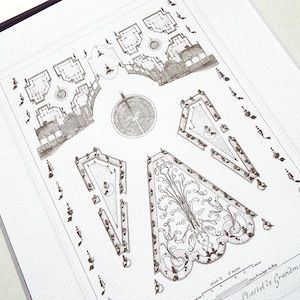Antique French Garden Plan 8 In Sepia, Navy & Sea Glass Blue Archival Print