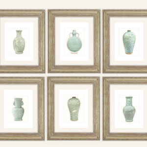 6 Set of Chinoiserie Celadon Green Porcelain Vase Illustrations Archival Prints