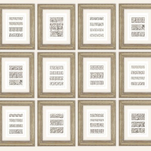 12 Set of Architectural Prints of Decorative Architectural Detail in Sepia on Watercolor Paper