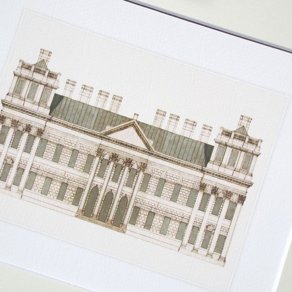 Architectural Drawing Brick Building with Corinthian Columns Archival Print