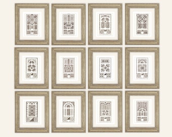 Set of 12 French Garden Geometric Plans in Sepia Archival Quality Prints on Watercolor Paper