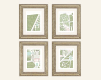 Set of 4 French Antique Garden Plan of Petit Trianon Archival Print on Watercolor Paper