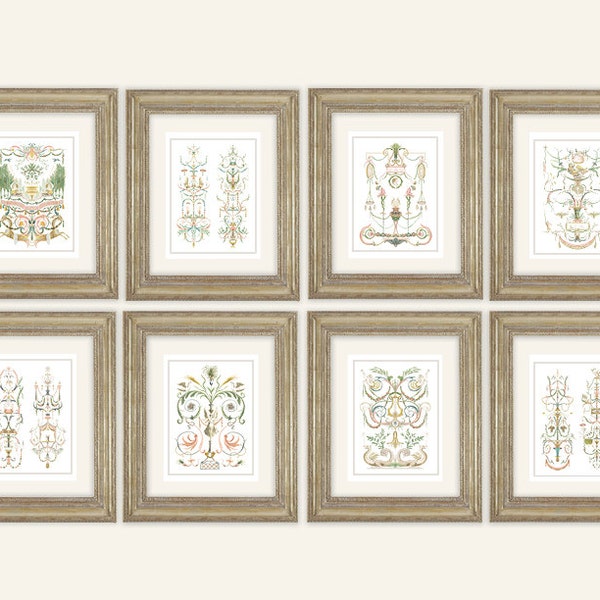 Set of 8 Antique French Decorative Patterns / Paintings Archival Prints on Watercolor Paper