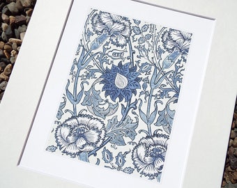 William Morris Navy Blue Botanical Pattern 6 Archival Quality Print on Watercolor Paper