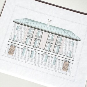 Architectural Print 7 of Pastel English Manor House Drawing on Archival Watercolor Paper