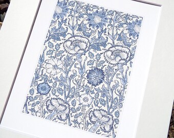 William Morris Navy Blue Botanical Pattern 3 Archival Quality Print on Watercolor Paper