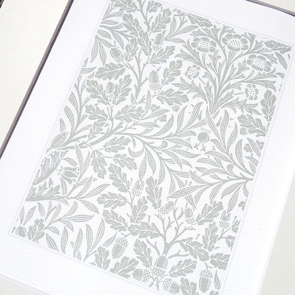 William Morris Soft Gray Botanical Wallpaper Pattern 3 Archival Quality Print on Watercolor Paper