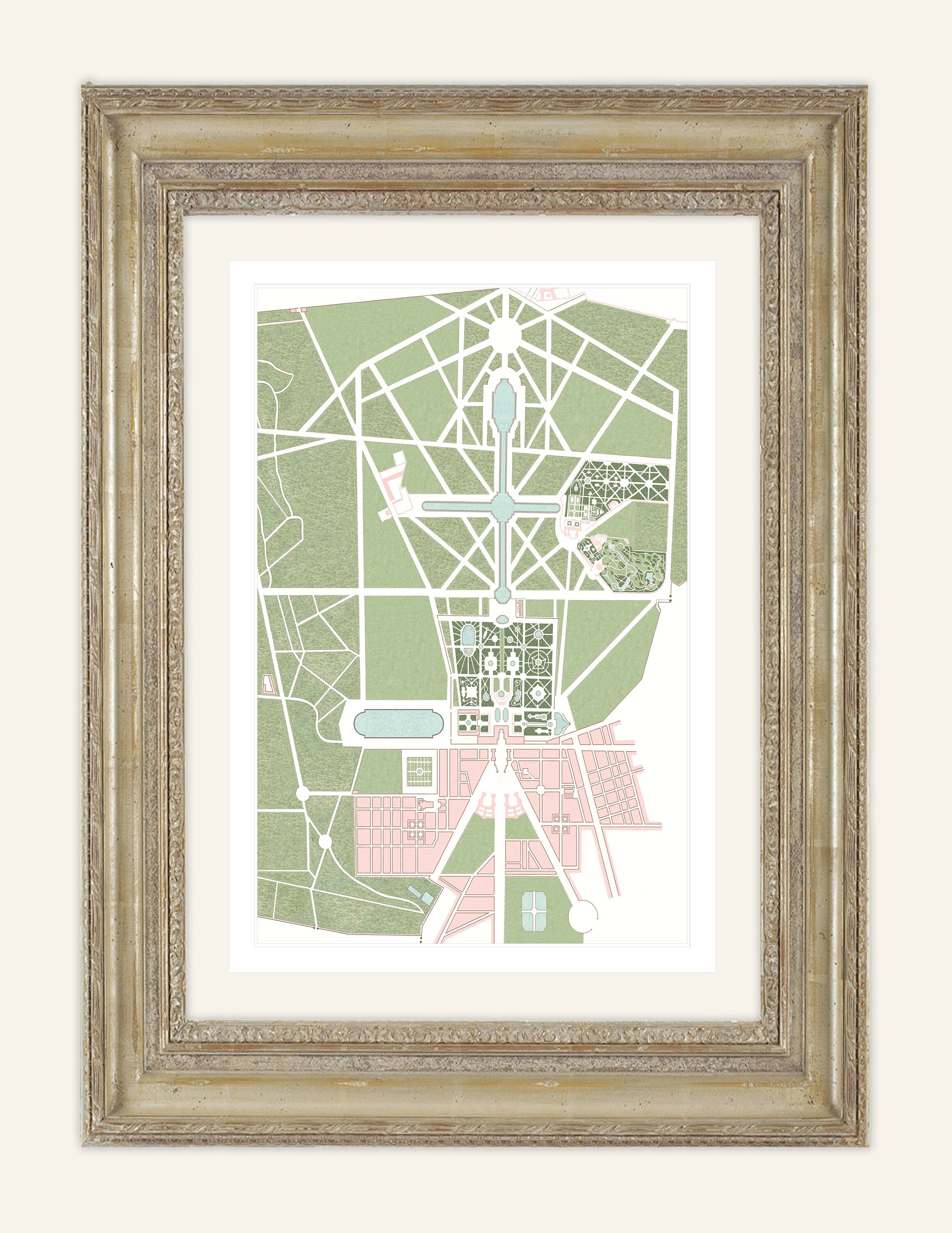 French Antique Garden Plan of Versailles Archival Print on