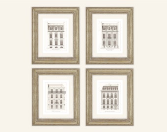 Set of 4 French Charcoal Gray Vertical Paris Architectural Prints on Archival Watercolor Paper