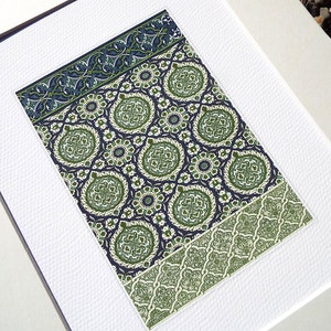 Design di piastrelle marocchine 6 in blu indaco, verde scuro e blu turchese. Stampa di qualità d'archivio.