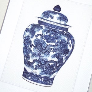 Blue & White Chinoiserie Porcelain Ginger Jar 12 Archival Print on Watercolor Paper