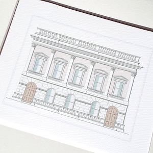 Architectural Print 5 of Pastel English Manor House Drawing on Archival Watercolor Paper
